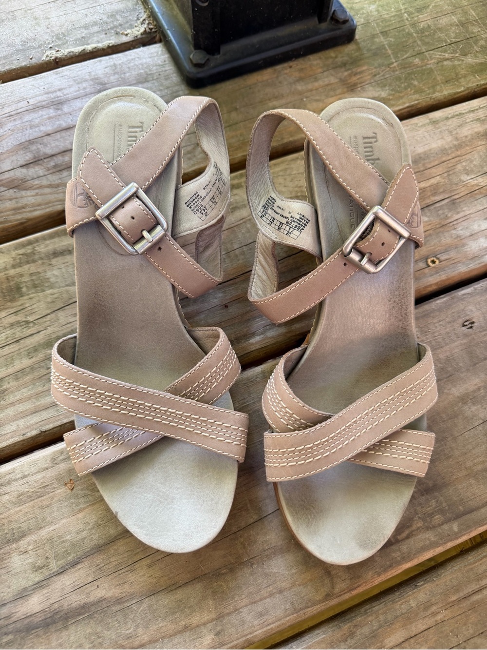 Timberland Women’s Taupe Strappy Buckle Heels Size 7.5